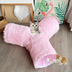 3-Way Collapsible Cat Tunnel Tube Toy Pink Plush | Interactive Play Tunnel with Hanging Ball & Peek Hole for Indoor Cats, Kittens, Puppies & Rabbits | Hours of Fun & Exercise