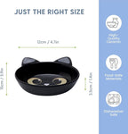 The Cat Ladies Ceramic Cat Bowls - Whisker Friendly Food Bowl - Cute Pet, Kitten Plates - Dishes for Indoor Cats - Dish for Wet Food & Water - Platos para Gatos - Black Cat, Small