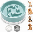 Ceramic Slow Feeder Dog Bowl, 0.6 Cup, Light Green Bowl&White Base | Shooting Star maze puzzle feeder with removable non-slip base; puppy bowl and cat slow feeder for daily dry or wet food