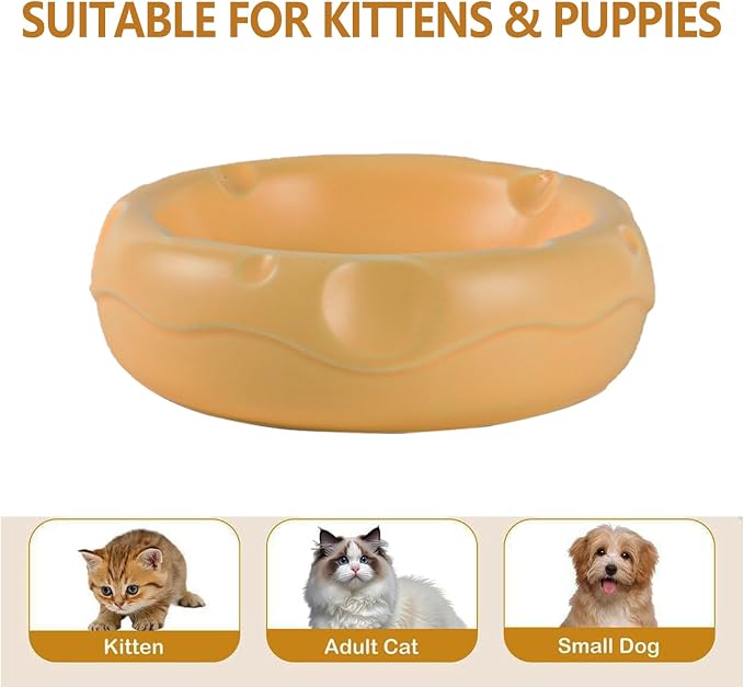 6.3 Inch Ceramic Cat Bowls with Food Mat, 3D Cheese Shapes | Extra Wide Food & Water Bowls 300 ml, High Capacity for Small Dogs & Cats, Dishwasher and Microwave Safe