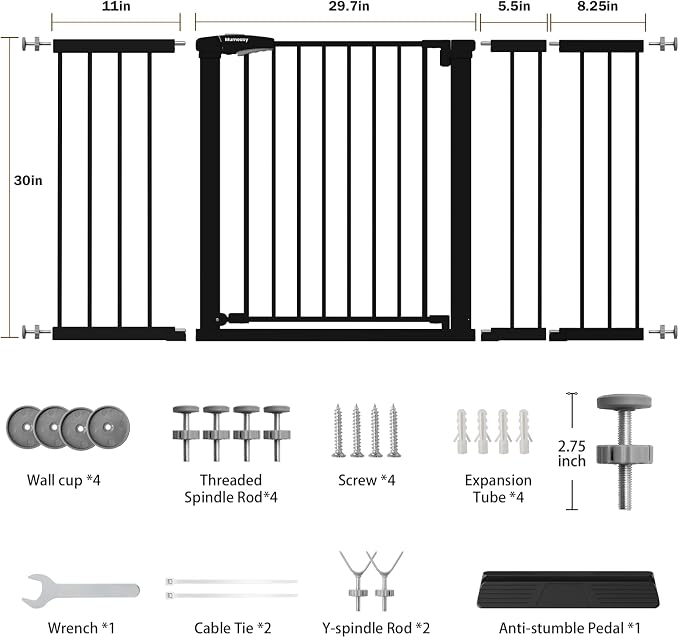 Mumeasy 29.7-57" Extra Wide Baby Gate,Dog Gate Indoor for Doorways & Stairs | No Drilling Pressure Mounted Pet Gate for Dogs Outdoor, Auto Close Easy Walk Thru Child Safety Gate for Hallways, House,Black