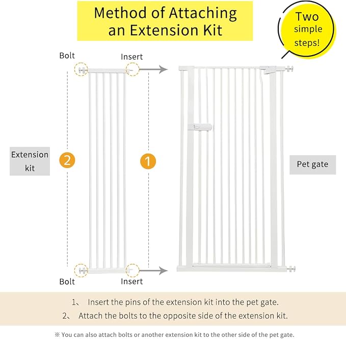 Lumizone Extra Tall Cat Gate Extension Kit 61.02" High 12.6" Wide White | Tall Pet Gate Dog Gate for Doorway Hallway Stairs Pressure Mounted Extra Wide 1.37" Gap No Drilling