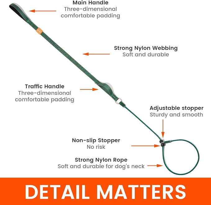 HowGo Slip Lead Dog Leash, 2 Spring-Loaded Slide Stopper (Lavender 5.0FT) | Double Paddle Handles Heavy-Duty Training Lead Collar,Lightweight Aluminum Nylon,No-Pull Walking,All Breeds, Dog Trainer