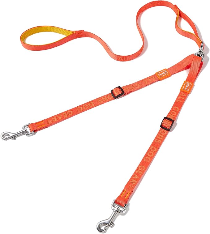 HOWGO Double Dog Leash,Tangle-Free 360 Swivel(Orange, Std M-L w.Handle) | Individually Adjustable Length, Double Padded Handles,Zinc Alloy Hooks,Durable Nylon,No-Tangle Walking,All Breeds