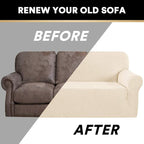 Stretch Sofa Cover Slipcover 1-Piece, Spandex Jacquard Fabric Universal Couch Cover for 3 Cushion, Washable Non Slip Sofa Cover, Pet Friendly (Large Sofa 90"-100",Biscotti Beige)