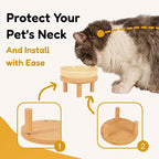 Elevated Ceramic Cat Bowls with Bamboo Stand for Cat Bowl, Whisker Friendly Shallow Cat Plate, Stable Raised Cat Food Riser for Indoor Cats (Yellow, Set of 1)