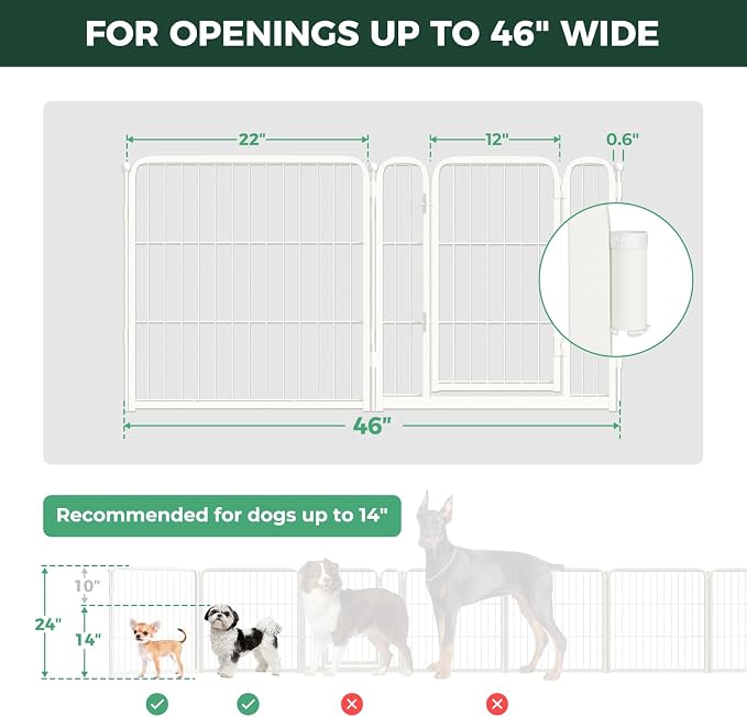 FXW Dog Gate, Extra Wide Adjustable for Openings Up to 46", 24" H | Flexible Space Control, Easy Walk-Through Access, 1 Panel + 1 Gate, For Puppies & Small Dogs, Garage Use
