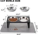 Summark 2Pack Elevated Cat Bowls with Food Mat,15°Tilted Stand Anti Vomiting Raised Cat Dishes for Food and Water,2 Stainless Steel Bowls for Cats and Puppy,Black