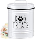 OUTNILI Small Dog Treat Container Airtight - 6" Tall X 4.9" Round White Dog Treat Jar for Kitchen Counter - Rustic Treat Storage Canister for Dogs, Cats, Small Animals - Gifts for Pet Owners