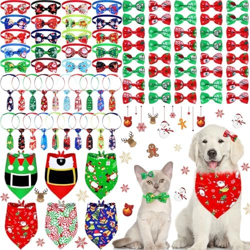 Sadnyy 86 Pcs Christmas Dog Bows Bandanas Neckties Bowties Hairpins Pets by Sadnyy