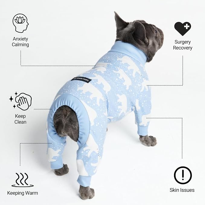 Spark Paws Dog Pajama, Dog Recovery Suit Male, Onesie, Ultra-Soft and 4-Way Stretch, for Small Medium and Large Breeds - Snowy Polar Bear - M