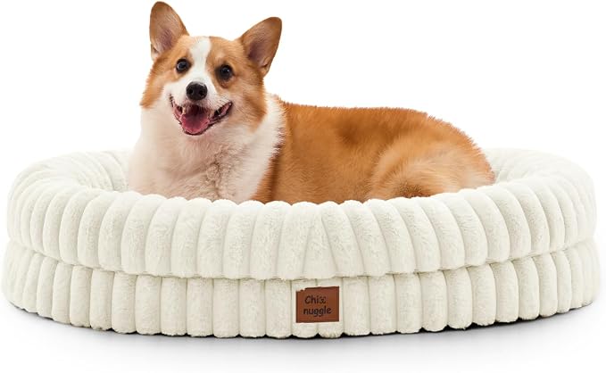 ChiXnuggle Orthopedic Dog Bed, Washable Cover, Faux Fur Bolster Pet Couch | waterproof,egg crate foam,non-slip bottom,for large dogs,cream,35*28*7,dog sofa