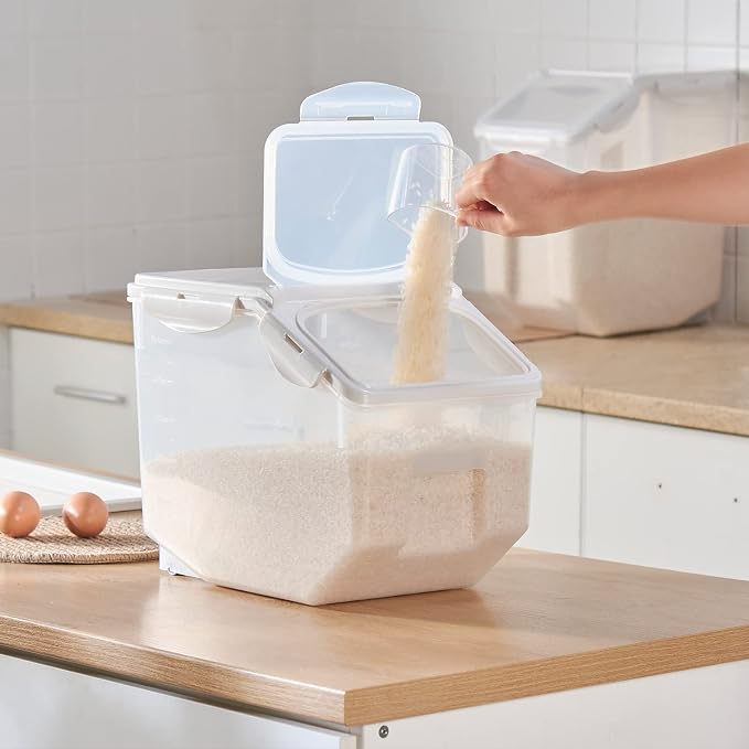 15 Liter / 30 lbs Rice Storage Container with Measuring Cup, BPA free, For Rice | Grain | Pet Food | Flour, 1 count, Clear
