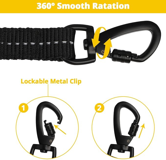 Long Dog Leash 15 FT: Heavy Duty Rope Leashes for Dogs Training with Swivel Lockable Hook Reflective Threads Bungee and Padded Handle - Dog Lead for Large Small Medium Dogs Outside Walking Hiking