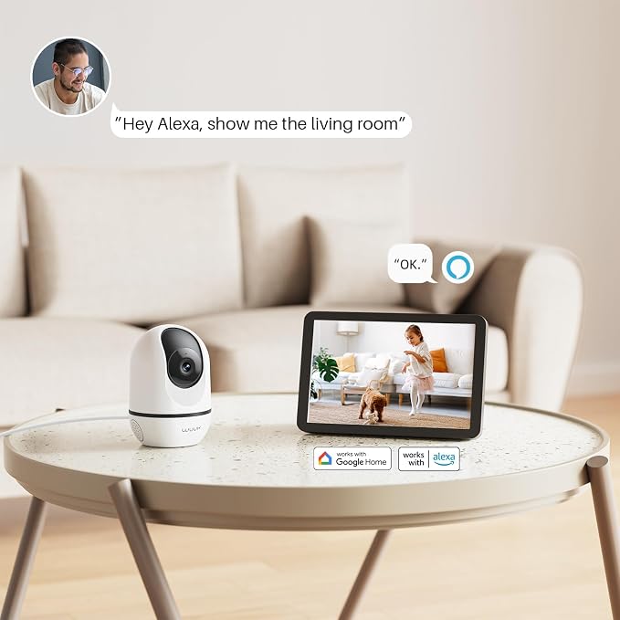 WUUK 4MP Indoor Pan/Tilt Wired Security Camera, Baby Monitor Pet Camera | Smart Motion Detection & Tracking, 360-Degree, 2-Way Audio, Night Vision, No Subscription, Compatible with Alexa & Google