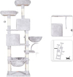Heybly Cat Tree, 70 inches Tall Cat Tower for Indoor Large Cats HCT032W | Big Cat Condo with Toy , Cat House Furniture with Padded Plush Perch, Cozy Hammock and Sisal Scratching Posts, Light Gray