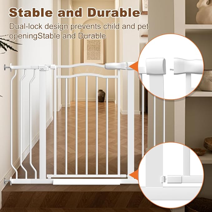 62.5-71.6" Extra Wide Baby Gate for Stairs No Drilling, 30" Tall Auto Close Press Mounted Dog Gates for Doorways, Adjustable Width Walk Through Long Gates for Kids or Pets, White