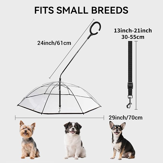 Namsan Small Dog Rain Umbrella, Windproof Rainproof Dog Umbrella with Adjustable Leash, Clear Dog Umbrella Leash for Small Dogs, Self-Assembly Puppy Walking Umbrella