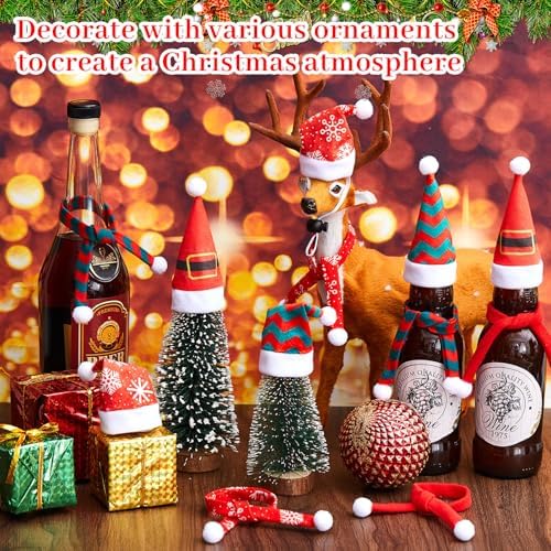 Weewooday 12 Pcs Mini Christmas Santa Hat Scarf Set, Small, Snowflake - Image 4