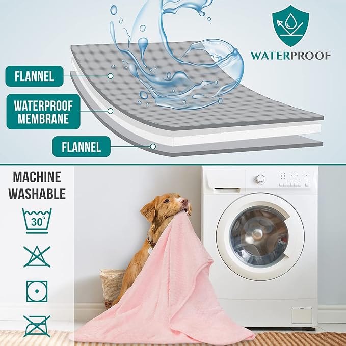 PetAmi Waterproof Dog Blanket, Leakproof Puppy Blanket, 40x60 Light Pink | For Medium Large Pets, Furniture Sofa Couch Cover Protector, Fleece Throw Indoor Cat Kitten, Reversible Washable Soft Plush