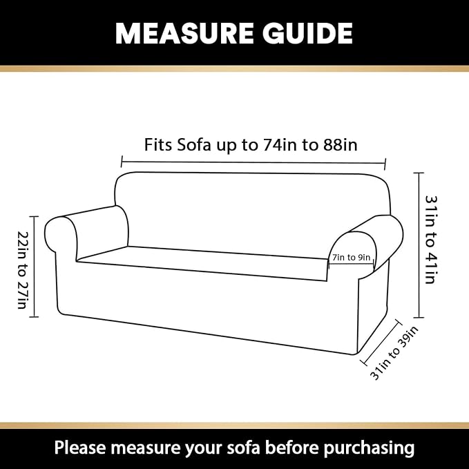 Stretch Sofa Cover Slipcover 1-Piece, Spandex Jacquard Fabric Universal Couch Cover for 3 Cushion, Washable Non Slip Sofa Cover, Pet Friendly (Large Sofa 90"-100",Porcelain)