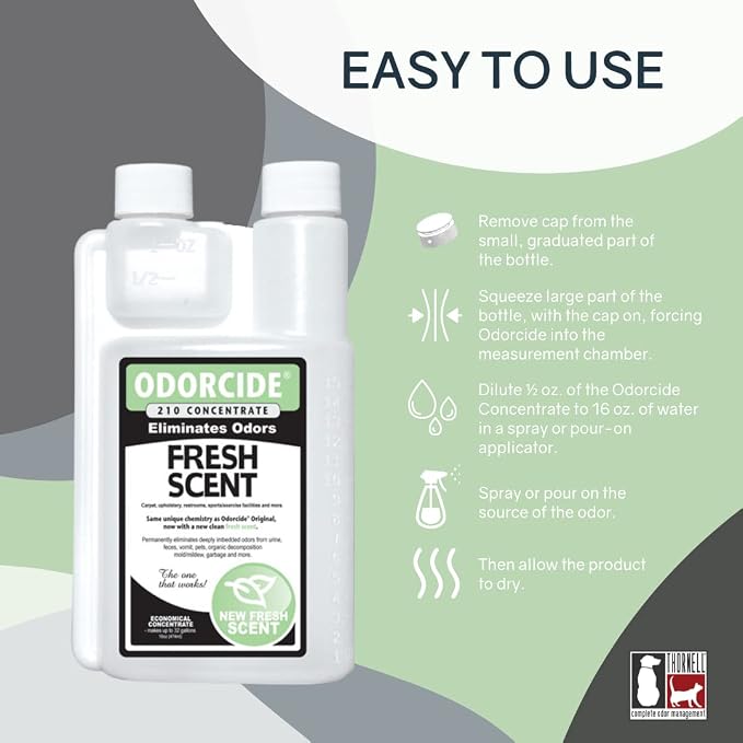 Odorcide Odor Eliminator Concentrate: Odor Eliminator for Strong Odor on Carpets, Hardwood & More - Smoke, Sweat & Pet Odor Eliminator for Home w/Non-Enzymatic Formula - Fresh Scent - 16 oz