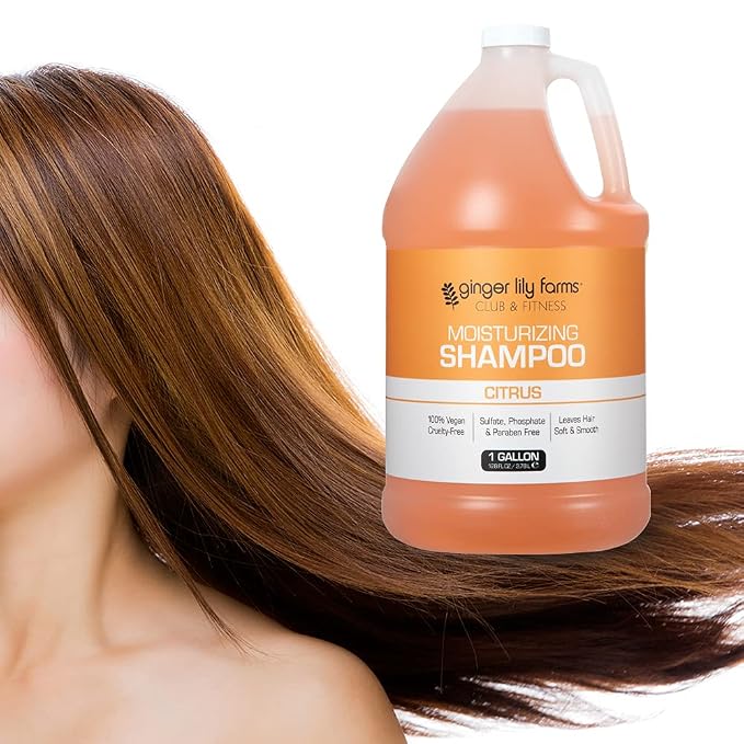 Ginger Lily Farms Club & Fitness Moisturizing Shampoo for All Hair Types, 100% Vegan & Cruelty-Free, Citrus Scent, 1 Gallon Refill (Pack of 4)