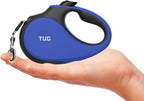 TUG Tiny 360° Tangle-Free Retractable Dog Leash with Anti-Slip Handle | 10 ft Nylon Tape | One-Handed Brake, Pause, Lock (Blue)