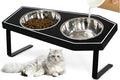 Cat Food Bowls Elevated, Gothic Cat Bowls, Raised Cat Bowls for Indoor Cats with Non-Slip Stand & Wood Board, Stainless Steel and Whisker Friendly Food Bowls