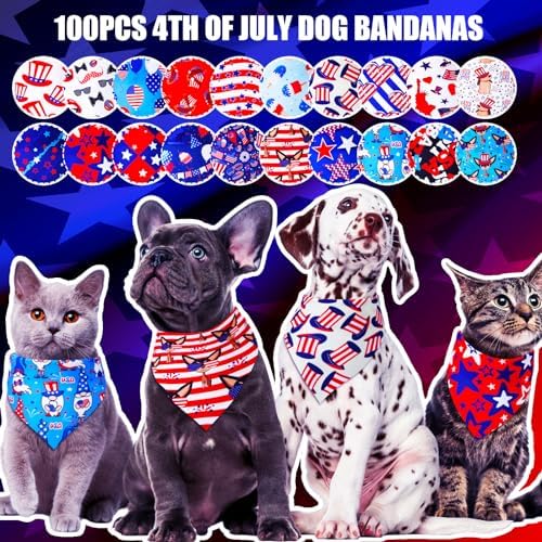 100 Pcs Dog Bandanas Bulk 4th July Patriotic Triangle Bibs M - Image 5