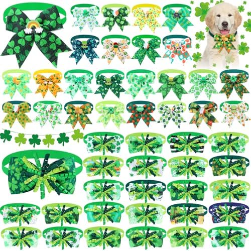 Huhumy 50 Pcs St. Patrick's Day Dog Bow Ties St. Patrick's Day Collar Bulk by Huhumy