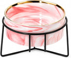 Dazzling Ceramic Elevated Cat Bowls,Raised Dog Cat Pet Food Water Bowl for Indoor(Pink, Large)