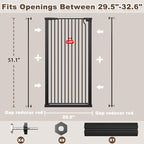 Fairy Baby 51.1" Extra Tall Pet Gate 29.5"-32.6" Wide Dog Gate for Doorways | Adjustable Auto Close Tall Cat Gate, Pressure Mounted Baby Safety Gates, 1.37" Narrow Bar Spacing Metal Gate Indoor, Black