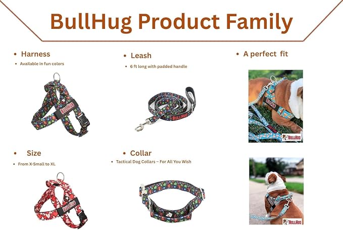 BULLHUG Adjustable Dog Harness– No Pull, No Choke – for English Bulldogs, French Bulldogs, Pugs & Broad-Chested Breeds – Easy, Safe Walks (Baby Pink, XL)