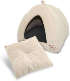 Best Pet Supplies Cat Bed for Indoor Cat, Domed Tent House with Removable Pillow, Covered Cat Cave for Small Dog, Puppies and All Breeds of Cats - Corduroy Beige1, 19 x 19 x H:19"