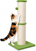 PAWSCRAT 32-Inch Tall Cat Scratching Post, 5.5-Inch Diameter, Sisal, Green | Natural Sisal Scratching Surface with a Dangling Ball for Indoor Cats, Scratch-Resistant Durable and Protect Your Furniture