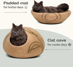 MEOWFIA Cat Cave – Premium Felt Cat Bed Enclosure for Indoor Cats, Handmade Merino Wool (Beige, Large)