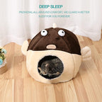 Cat Beds for Indoor Cats-Cat Bed Cave,Cute Lively Pufferfish Shape,Brown L | 2 in 1 Cats House for Kitten with Removable Washable Cushioned Pillow,Soft plush Cat Tent for cat Hideaway,Machine Washable
