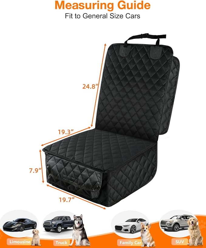 PETICON Waterproof Front Seat Car Cover 2 Pack, Full Protection | Dog Car Seat Cover with Side Flaps, Nonslip Scratchproof Captain Chair Seat Cover Fits for Cars, Trucks, SUVs, Jeep, Black