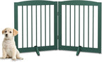 PUPETPO Freestanding Pet Gate for Dogs, Foldable Wooden Dog Gate for House, Stairs, Doorways, Step Over Pet Puppy Safety Fence,Support Feet Included,24" Height 2 Panels, Green