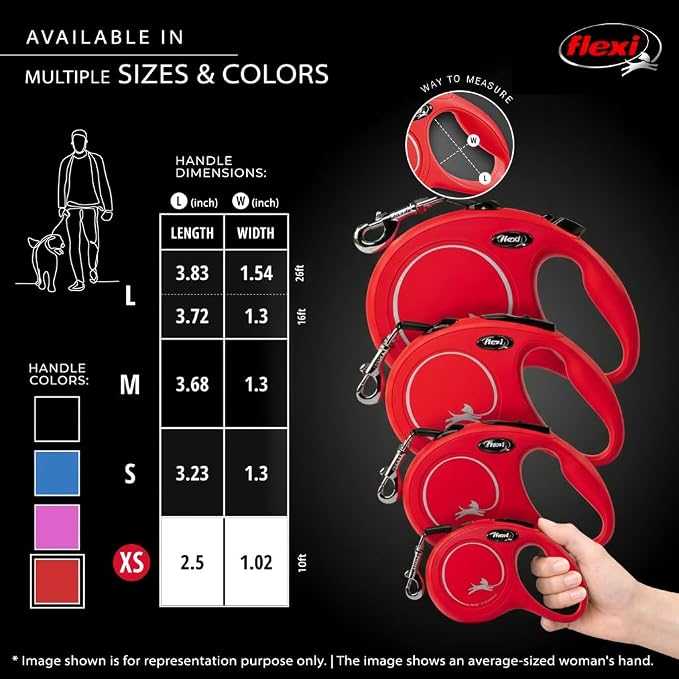 FLEXI® Classic XS Tape Retractable Dog Leash, 3-Finger Grip, 10 ft - Red | German engineered, Pocket-Size original flexi leash, durable quality for dogs up to 18 lbs, tangle-free,reliable brake system