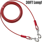 BV Dog Tie Out Cable 30 Feet - Heavy Duty Dog Lead Up to 125 Pounds - Reflective & Rust-Free with Quick Release Swivel Clips & 360° Rotating Clasp - Tangle-Free Dogs Runner for Yard (Red, Pair)