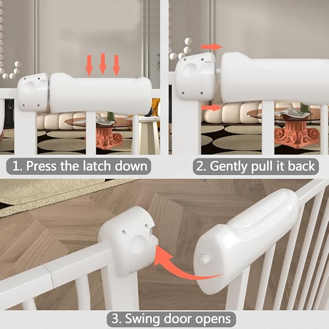Fairy Baby 27 Inch to 29 Inch Wide Narrow Baby Gates for Small Doorways | Auto Close Double-Lock Safety Gates Pressure Mounted for Stairs Hallway Walk Through Kids or Pets, One-Hand Operation, White