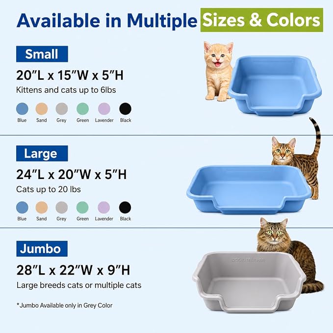 KittyGoHere Senior Cat Litter Box, Large with Jumbo Scoop, Little Boy Blue | Open Top Low Entrance Kitty Litter Box With Long-handle Jumbo Scoop, Lightweight Low Entry Litters Box, Durable, Made in USA