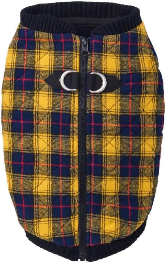 Gooby Boys X-Small Chest (~10.25 Inch) pet Coats, Yellow Check, X-Small 10.25 US