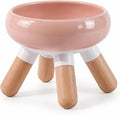 INW Elevated Ceramic Pet Bowl with Wooden Stand – Raised Cat & Dog Feeder, Interchangeable, Anti-Tip, Dishwasher Safe, 12 oz, Easy to Clean – Pink