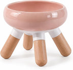 INW Elevated Ceramic Pet Bowl with Wooden Stand – Raised Cat & Dog Feeder, Interchangeable, Anti-Tip, Dishwasher Safe, 12 oz, Easy to Clean – Pink