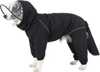 Dog Raincoat for Medium Large Dogs,rain Jacket Coat, Full Leg Coverage Waterproof Rain Suit with Detachable Hood & Tail, Reflective Strips, Snag-Free Top Zipper (Black for Girl, Small)