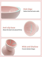 LoeJan Elevated Cat Food and Water Bowls Set, Pink - Raised Ceramic Anti-Vomit Whisker-Free Feeder for Kittens to Adult Cats