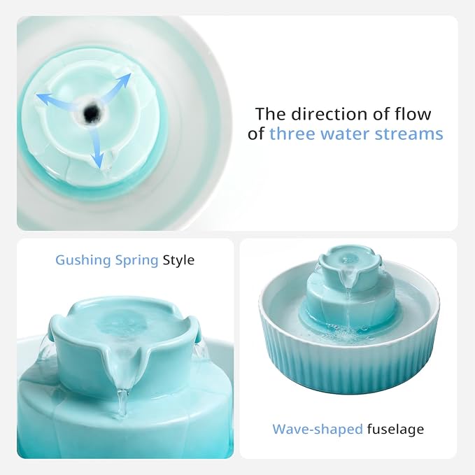 Ceramic Cat Water Fountain, 2.1L/71oz Cupcake Pet Water Fountain | Gradient Blue Automatic Pet Water Fountain For Cats & Dogs, Double Filtration, Easy To Clean, 360° Circulating Water Design